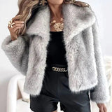 Romy - Grey Cropped Faux Fur Jacket