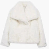 Romy - White Cropped Faux Fur Jacket