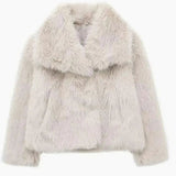 Romy - Cream Cropped Faux Fur Jacket