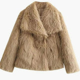 Romy - Beige Cropped Faux Fur Jacket